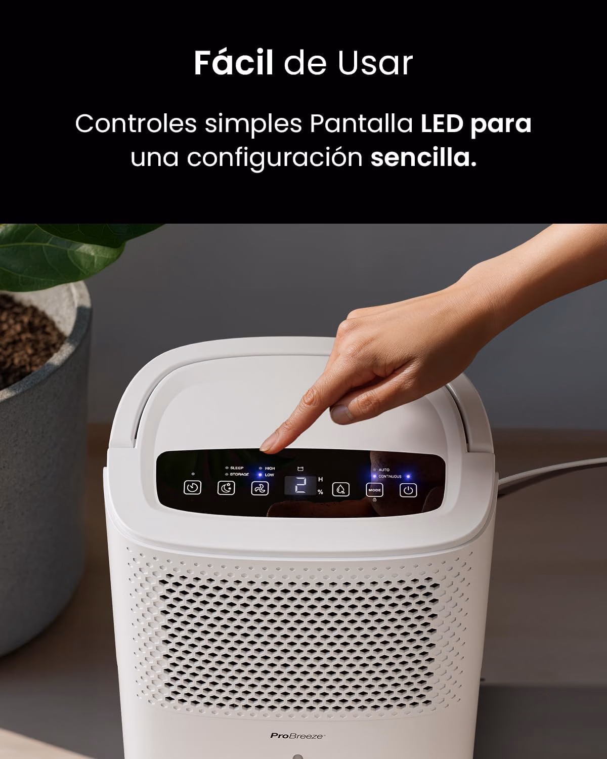 Tanque 1,8L con drenaje continuo para autonomía prolongada