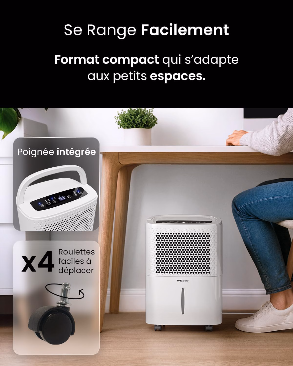 Format compact avec 4 roulettes pour mobilité facile