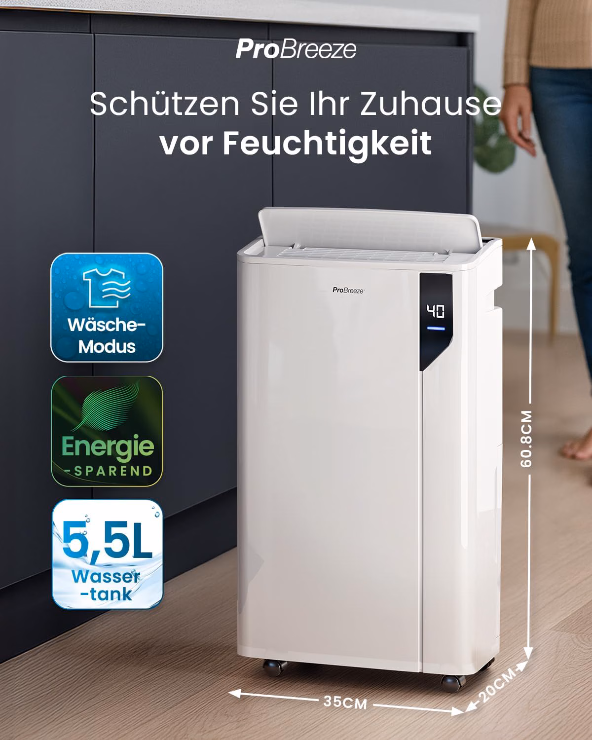 Digitales Bedienfeld und 5,5L Tank