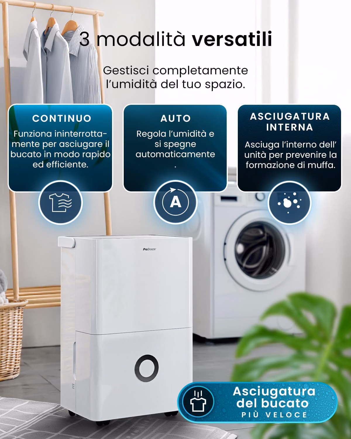 Grande serbatoio 4L con drenaggio continuo per massima autonomia