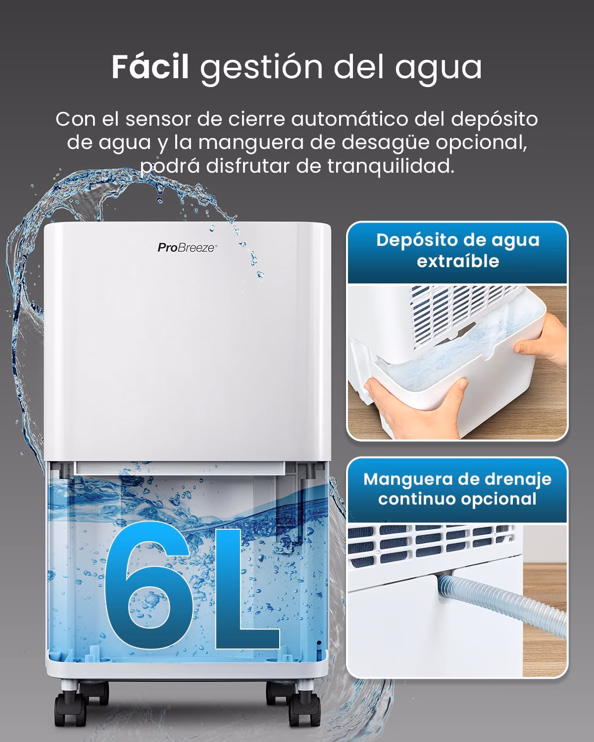 Diseño ultra-compacto con tanque transparente 2L